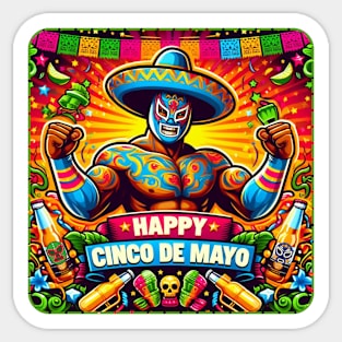 Happy Cinco de Mayo Lucha Libre Luchador Sticker